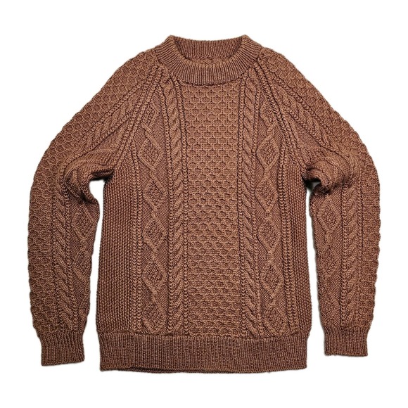 LL Bean Signature Cable Knit Cotton Sweater Womens S Coral Fisherman Aran Waffle - Picture 1 of 7